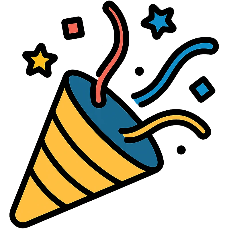 party popper with confetti icon in lineal color with black outlines emoji