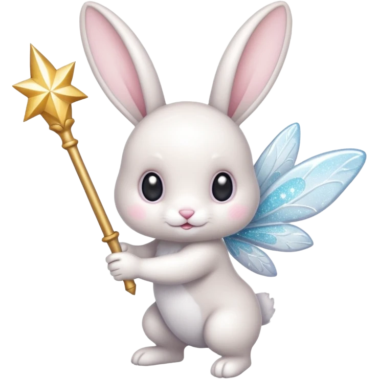 White Fairy glitter bunny with wand  emoji