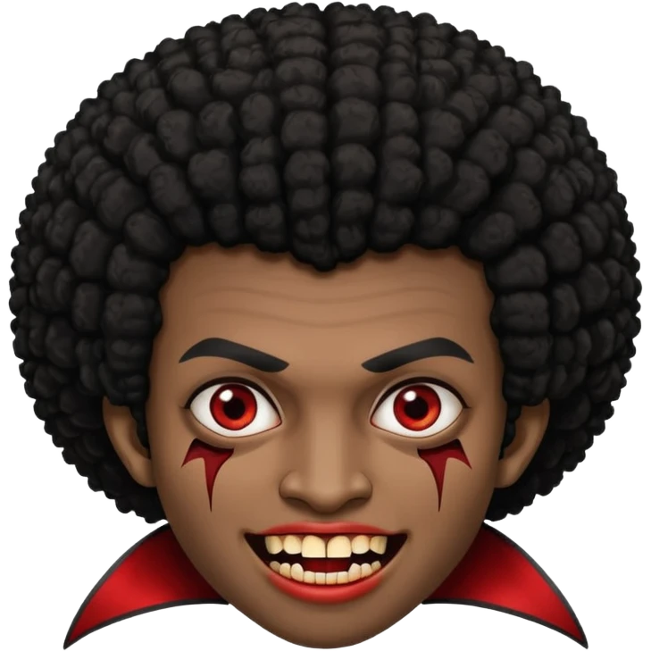 black skinned person with black hair afro with vampire teeth with cuts on their face emoji