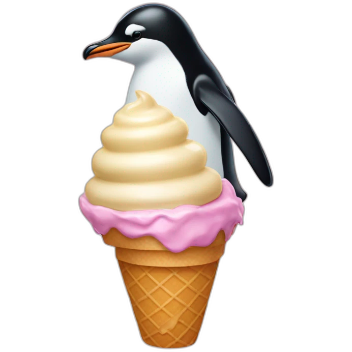 A penguin in an ice cream cone emoji