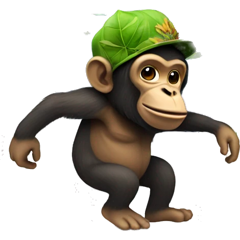 an ape with a leaf hat stomping on the globe emoji