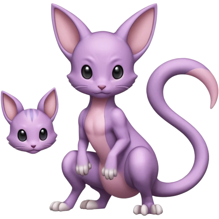 Pastel dull greyish anthropomorphic digitigrade Mewtwo-Beerus-Venom-Espurr-Minccino-hybrid-animal-ET-species-creature, full body  emoji