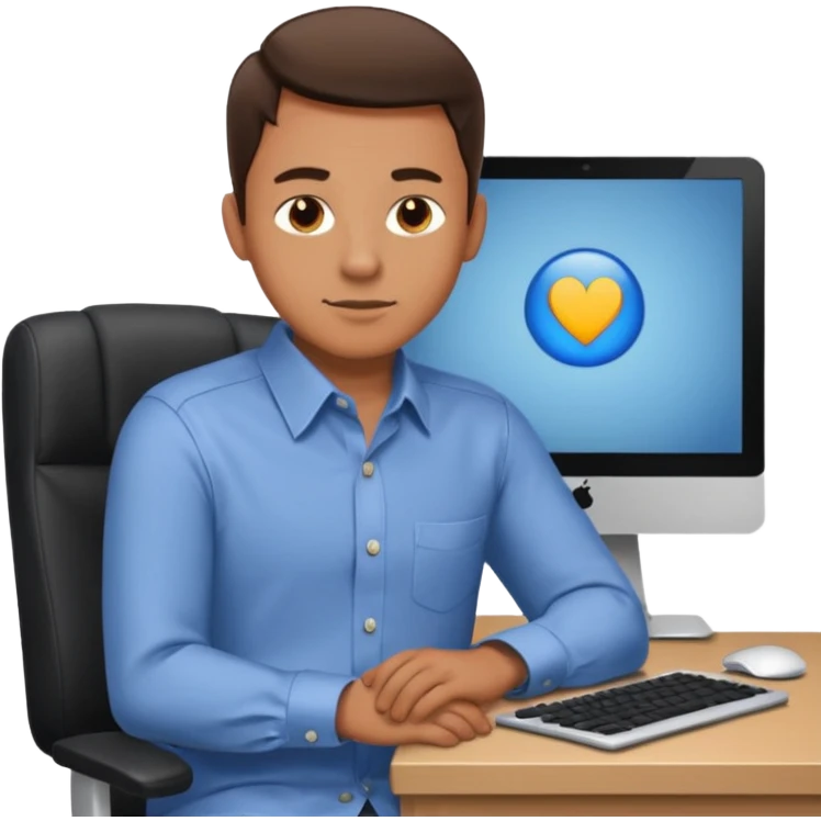 Man with both hands on lap moving view from back Infront of computer 2D  emoji