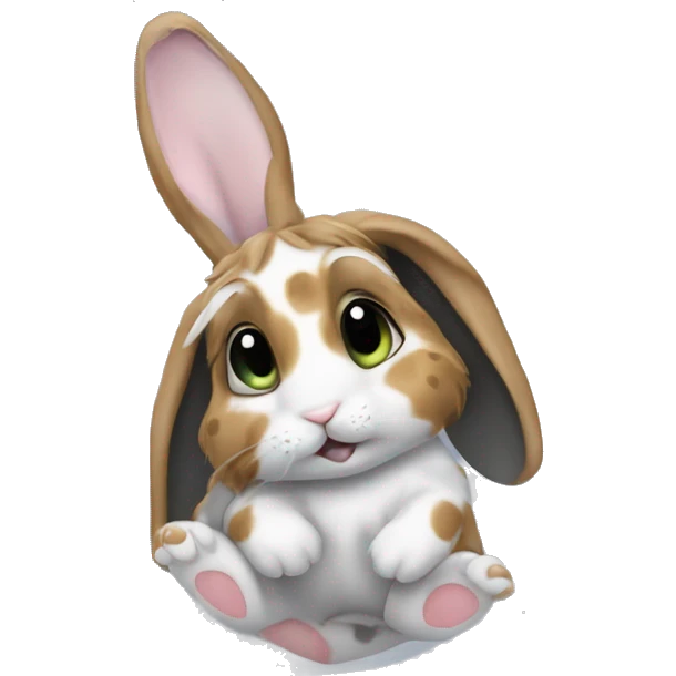 Lop eared spotty Rabbit sat on the moon emoji