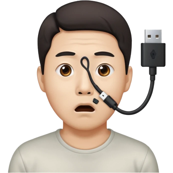 Korean man with a LAN cable in his nose getting shocked emoji