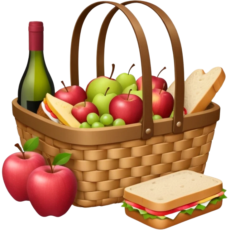 Pink basket, plaid lining, with both food, drink and fruits emoji