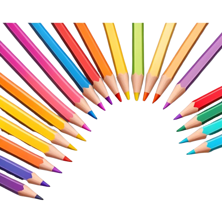 Cinematic Realistic image of a set of finely sharpened colouring pencils arranged neatly on crisp paper, rendered with vibrant hues and detailed pencil textures, illuminated by soft, creative lighting that captures the spirit of artistic expression emoji