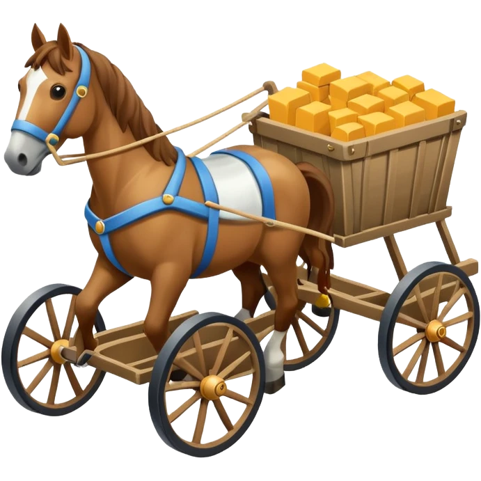 horses pulling a cart, isometric angle emoji