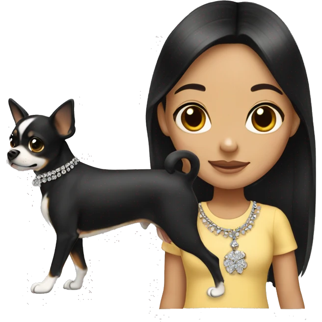 girl with black hair jewelry walking Chihuahua emoji