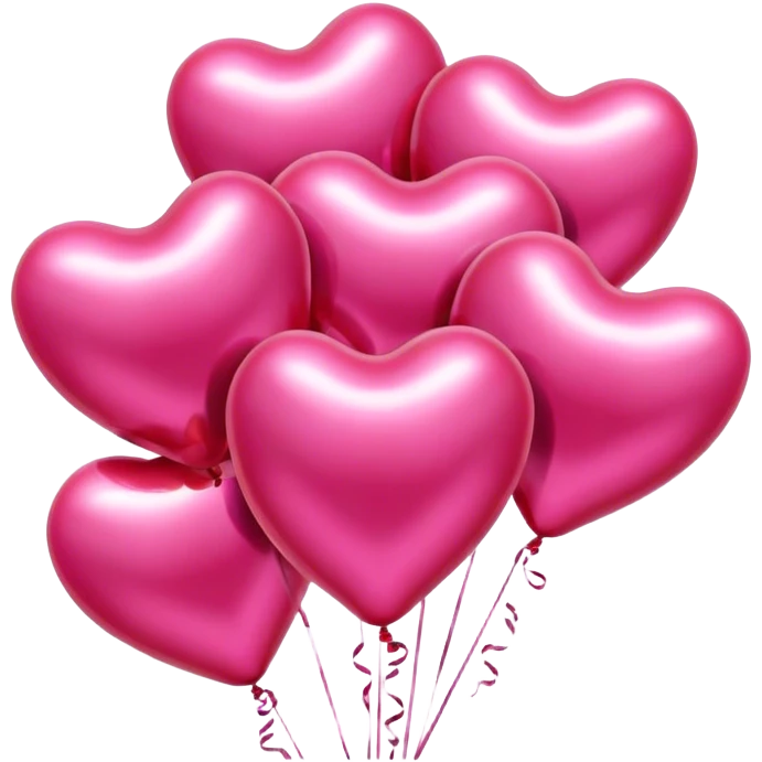 Six metallic colored balloons in the shape of a heart. three pink and three red emoji