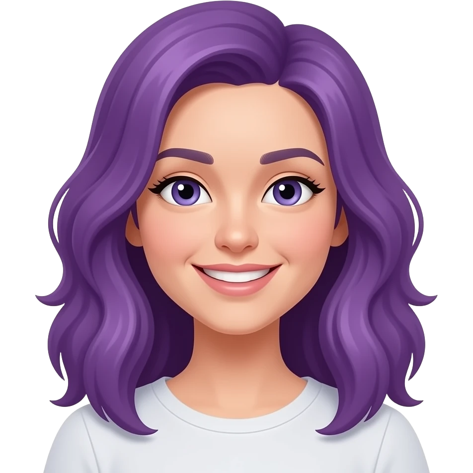 A YOUNG WOMAN WITH PURPLE HAIR IS SMILING emoji