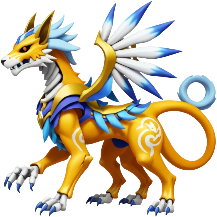 Colorful Skeletal masked armored Solgaleo-Raikou-Pokémon-Digimon-Fakémon-fusion-hybrid-creature, full body emoji