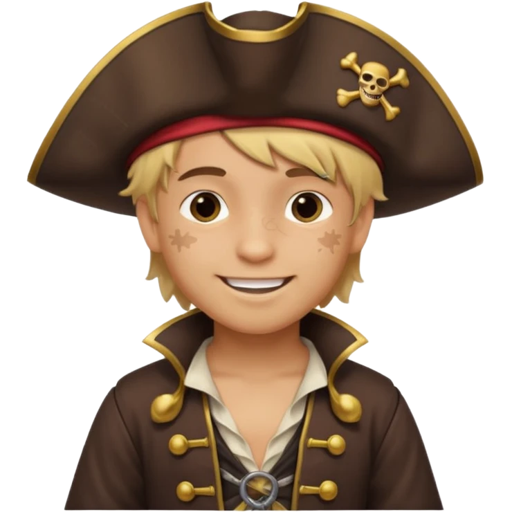 light brown Hispanic boy with blond hair that is dressed as a pirate emoji