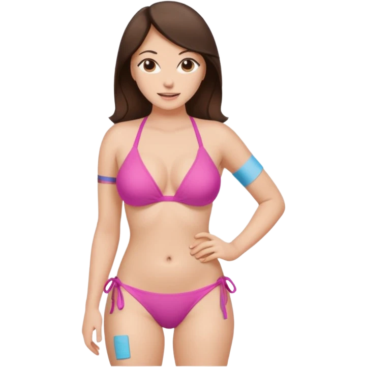 Brunette woman covering nipples with bandaids and big bum emoji