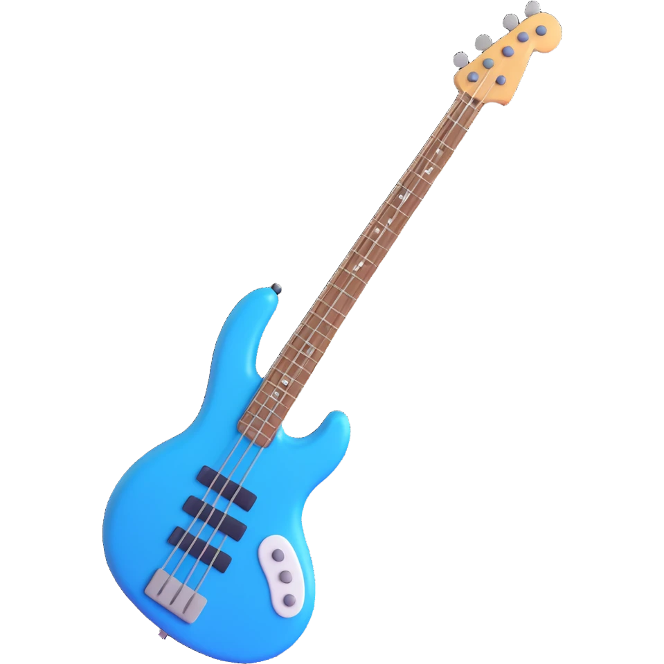 blue electric bass guitar, 3d emoji style emoji