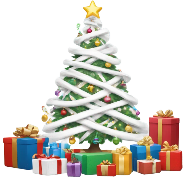 White Christmas tree surrounded by white wrapped presents  emoji