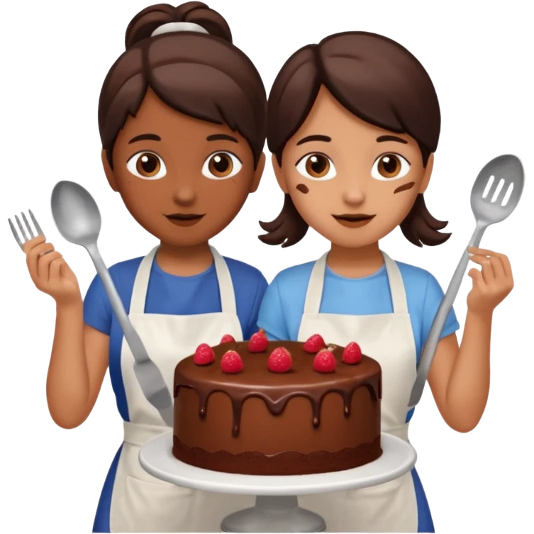 A chocolate cake being made by two young girls emoji