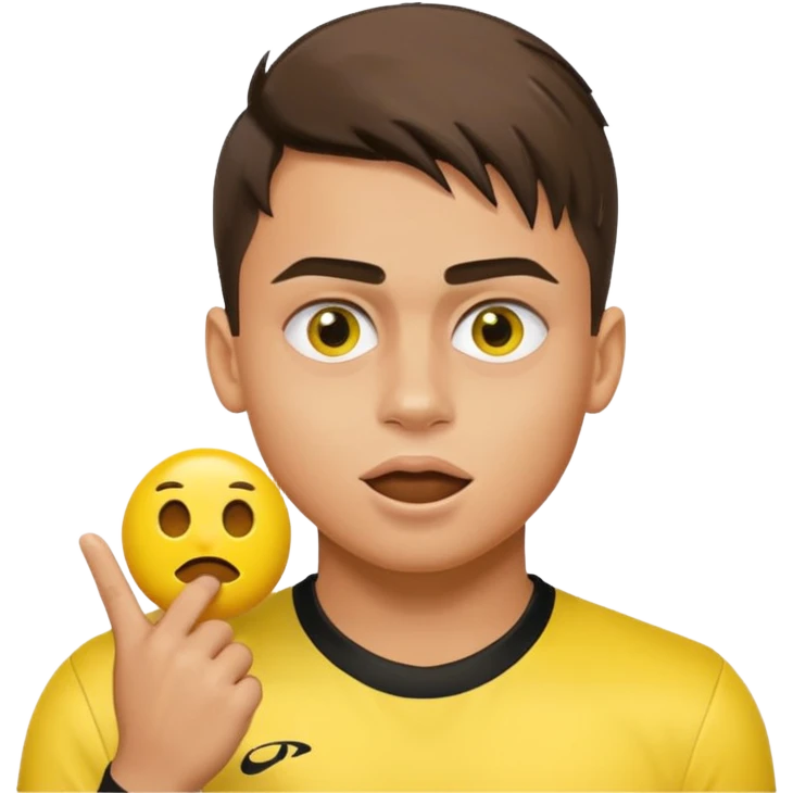 Paulo Dybala celebration with hand over mouth, but make it so you use the yellow emoji face emoji  and hand like a generic emoji emoji