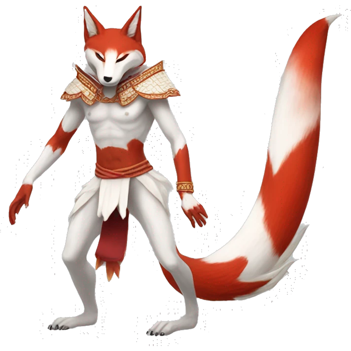 Therian human walks on legs 2 kitsune mask and tail white and red emoji