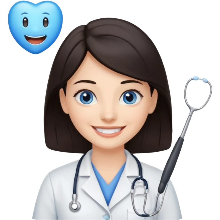 сгенерируй девушку стоматолога без стетоскопа с темными волосами и голубыми глазами еще emoji