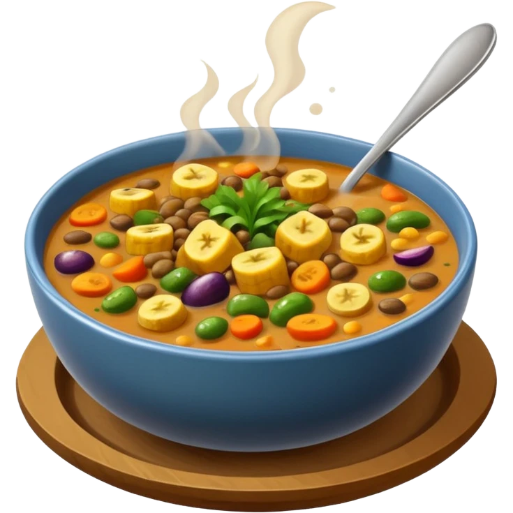 lentil soup with pieces of plantain and mixed vegetables in a warm bowl emoji