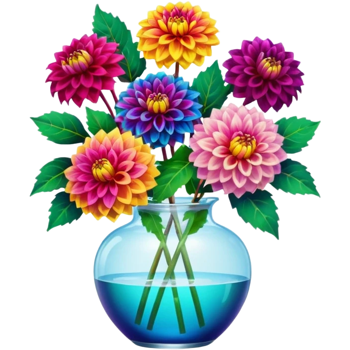 realistic dahlia flowers in a clear vase with clear water emoji