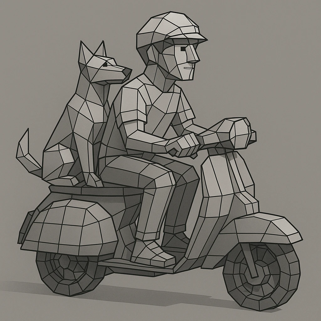 man and his pet dog riding a vespa emoji