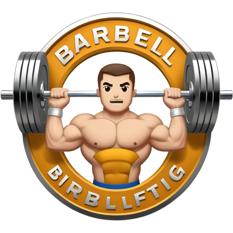 An emblem symbolizing powerlifting, featuring a bold barbell at the center, with strong, muscular arms lifting the barbell. The design is dynamic and powerful, using sharp lines and bold text. The background is minimal, ensuring the focus stays on the emblem. emoji