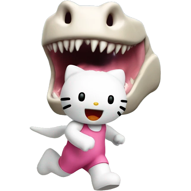 hello kitty running away from a dinosaur  emoji