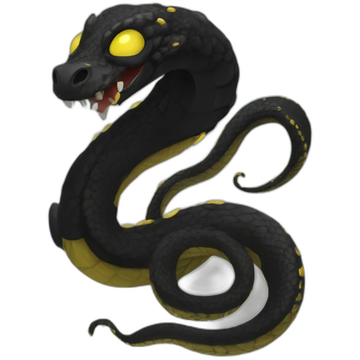 Chibi black serpent with horns and tentacles, 3 yellow eyes, dark black scales, no arms or legs, slithering, in the style of pointyhat D&D videos emoji
