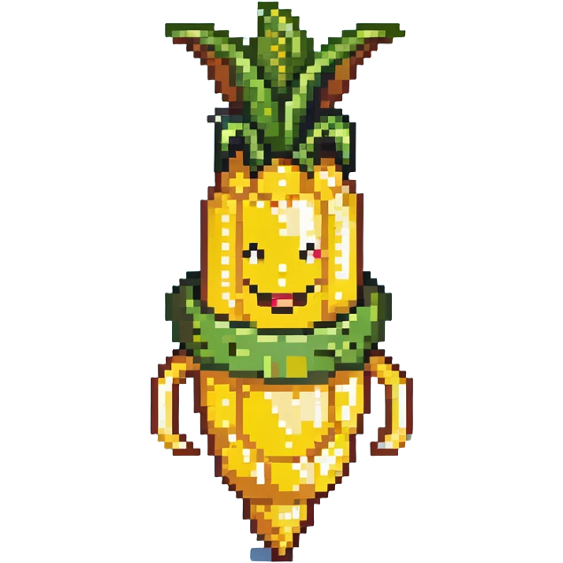 Corny Cob from Shopkins, a cute anthropomorphic ear of corn character with a yellow body, green husk at the top, and a smiling face emoji