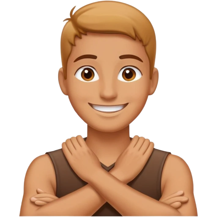 Person smiling with their hands crossed on their neck emoji