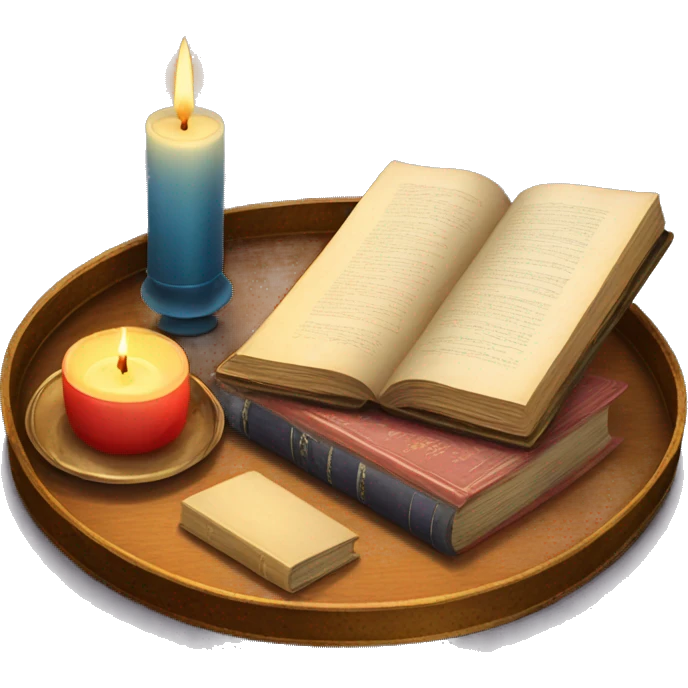 vintage tray with books and candle emoji