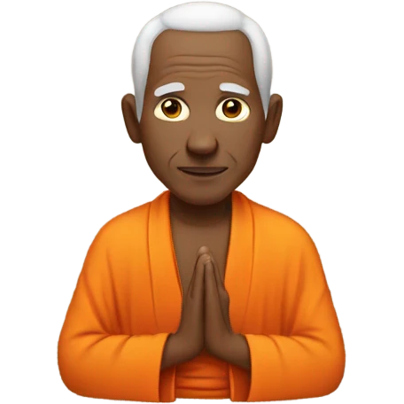 an old yogi with a peaceful and meditative expression. The character should be wearing an orange robe, symbolizing traditional yogic attire. emoji