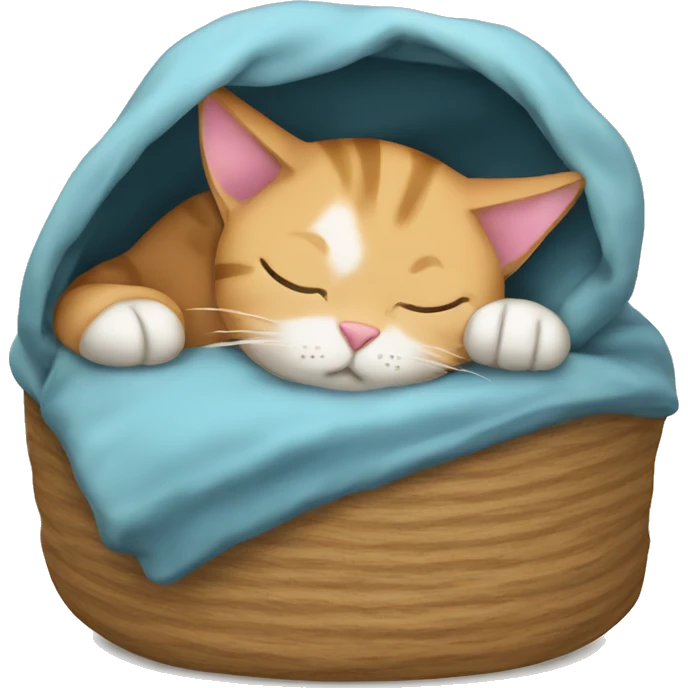 cat sleeping in a cozy bed with a sleep cap emoji