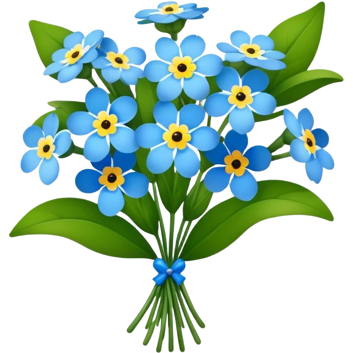 luxuriant, big bouquet Forget-Me-Not flower, stem, leaf emoji