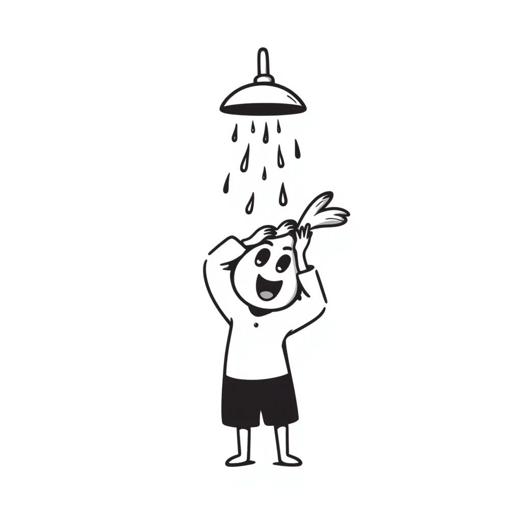 cute onion standing under a showerhead with water droplets falling emoji