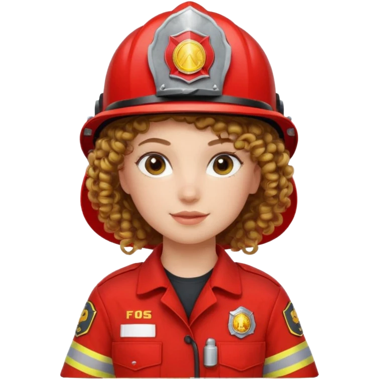 Firefighter girl curly hair with red uniform emoji
