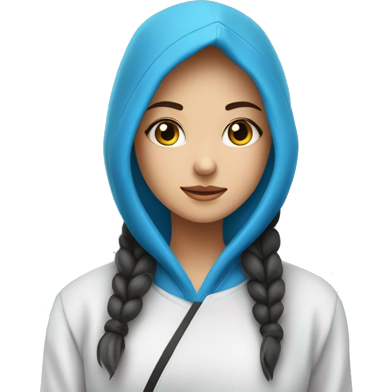 A girl wearing a blue Hoodie and eat sushi ￼￼ emoji