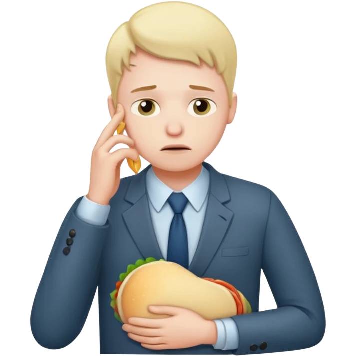 a tired office worker holding his stomach thinking about food emoji