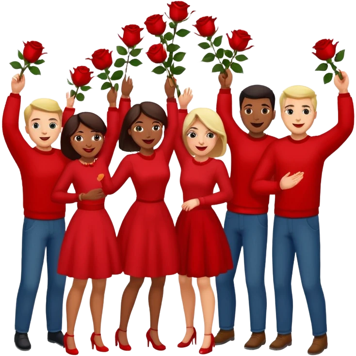 Adult Family, men and women, throwing roses congratulations  emoji