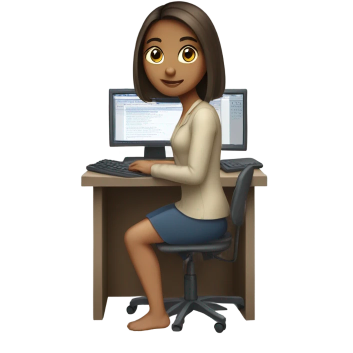 Medium straight hair computer science girl intern with a computer  light brown skin emoji