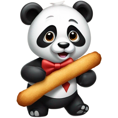 Panda bear with a red bow tie holding a churro emoji