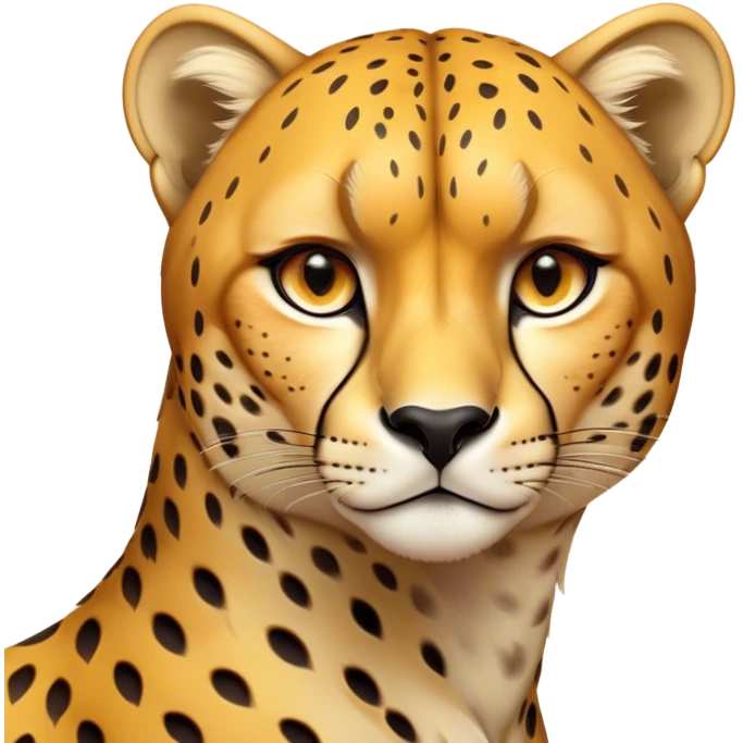 Cinematic Noble Cheetah Portrait Emoji, Poised and regal, with a lean, muscular build and a sleek, spotted Fur of golden hues, deep-set soulful amber eyes, Simplified yet sharp and sophisticated features, highly detailed, glowing with a warm, dignified glow, high shine, intelligent and swift, stylized with an air of wild elegance, focused and attentive, soft glowing outline, capturing the essence of a watchful and confident predator, so majestic it feels as though it could sprint out of the screen with effortless authority! emoji