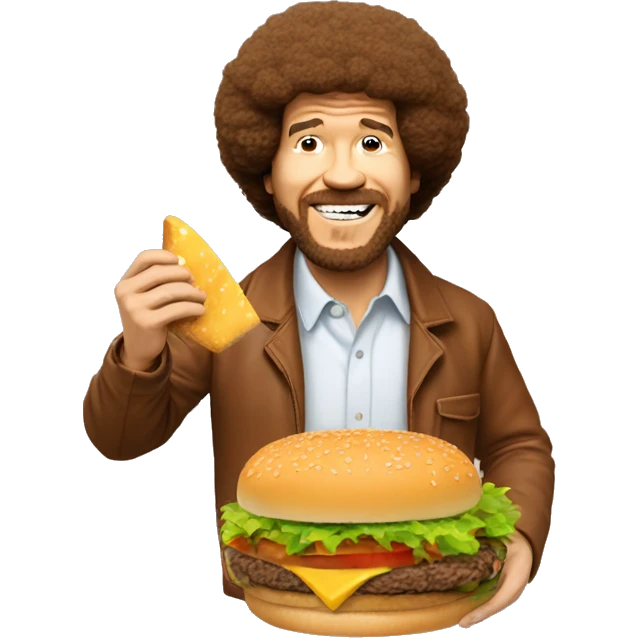 Bob Ross eating a cheese burger emoji