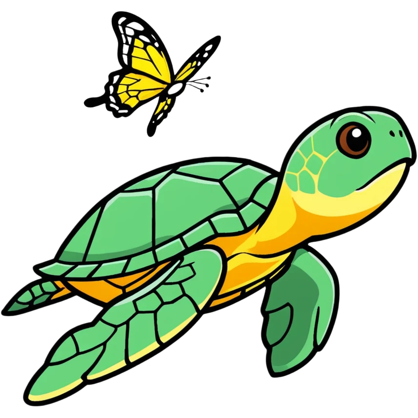 Animated sea turtle and butterflie emoji
