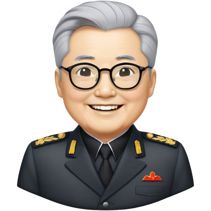 Grey haired general Kim il sung grinning while wearing dark mao suit and large glasses emoji