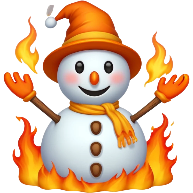 Snowman surrounded by fire emoji