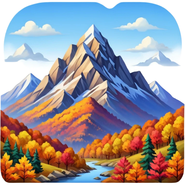 Artist painting a beautiful autumn mountain peak destination on canvas emoji