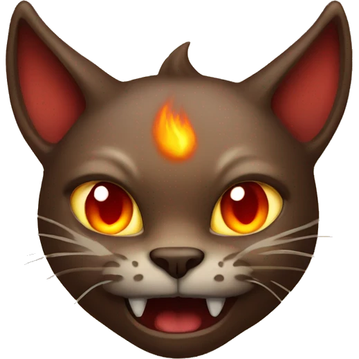 Evil Brown cat with horns and fire emoji